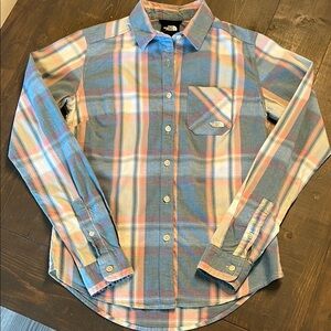 Like New The North Face Pacific Long Sleeve Blue Plaid Top XS
